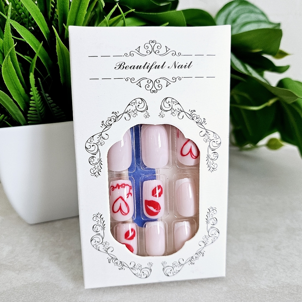 🆕️Valentine's Day Heart DIY Press on Nails 24 Pcs